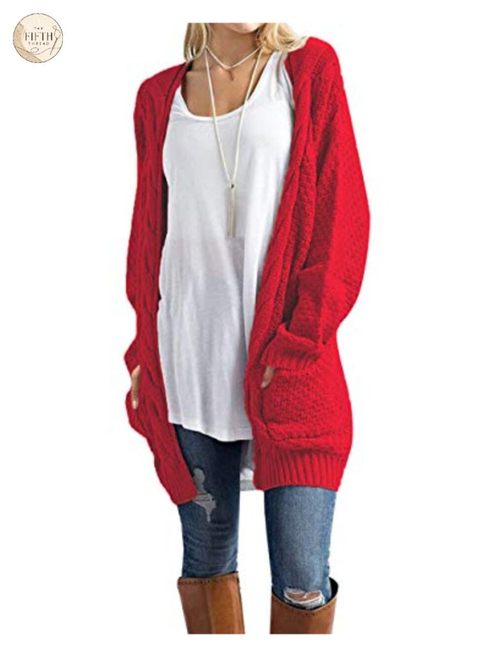Women's Long Open Front Cardigan Lightweight Knit Sweater with Pockets